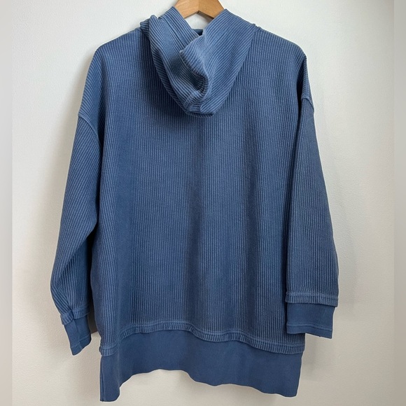 Aerie Oversized Textured Henley Hoodie Blue Pullover - Picture 4 of 15